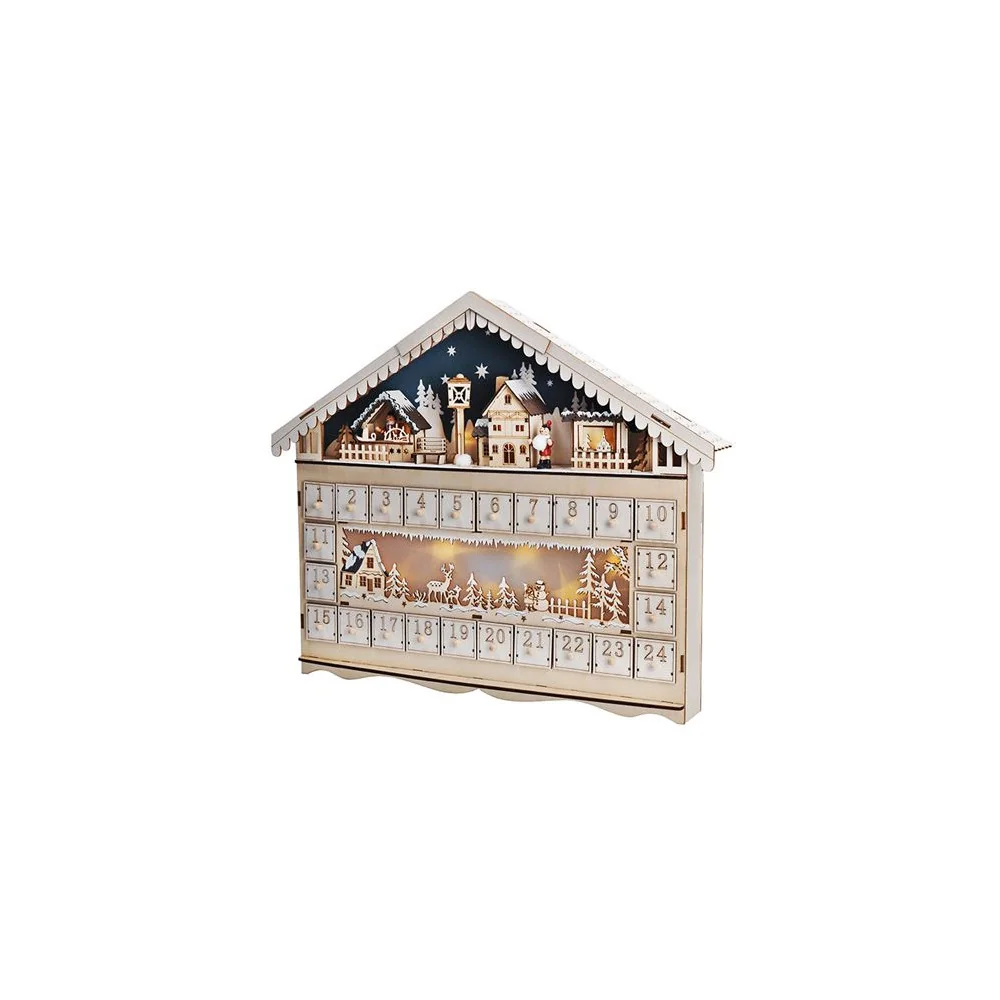 Dekorácia vianočná adventný kalendár horská chata SOLIGHT 1V258 (50x40x6cm; 2xAA)