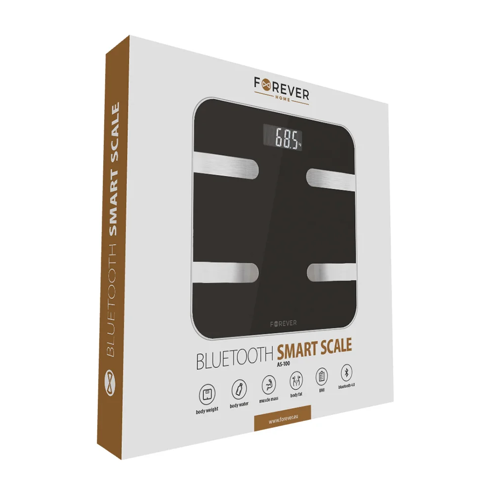 Váha osobná digitálna FOREVER AS-100 Black BLUETOOTH (merá tuk,vodu,svaly) 