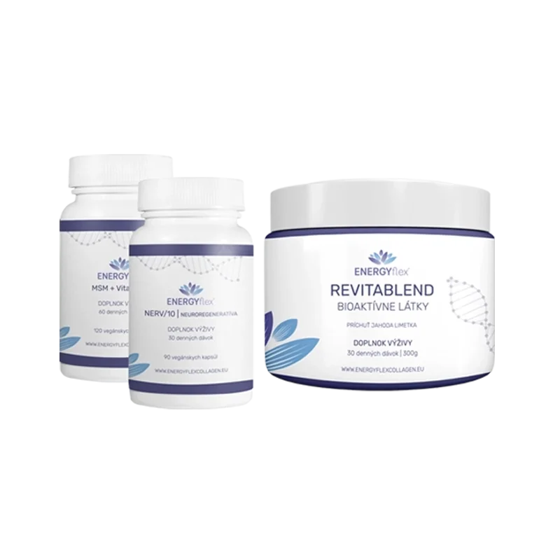 Energyflex balíček zdravé kĺby a chrbtica (MSM + Vitamín C, Nerv/10, Revitablend malina)