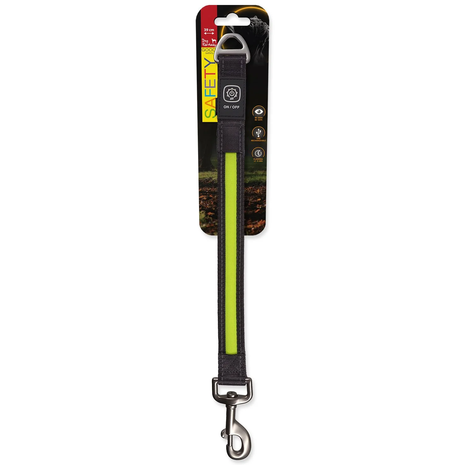 Vodítko Dog Fantasy USB LED nylonové prepínacie svietiace zelené 2,5x39cm