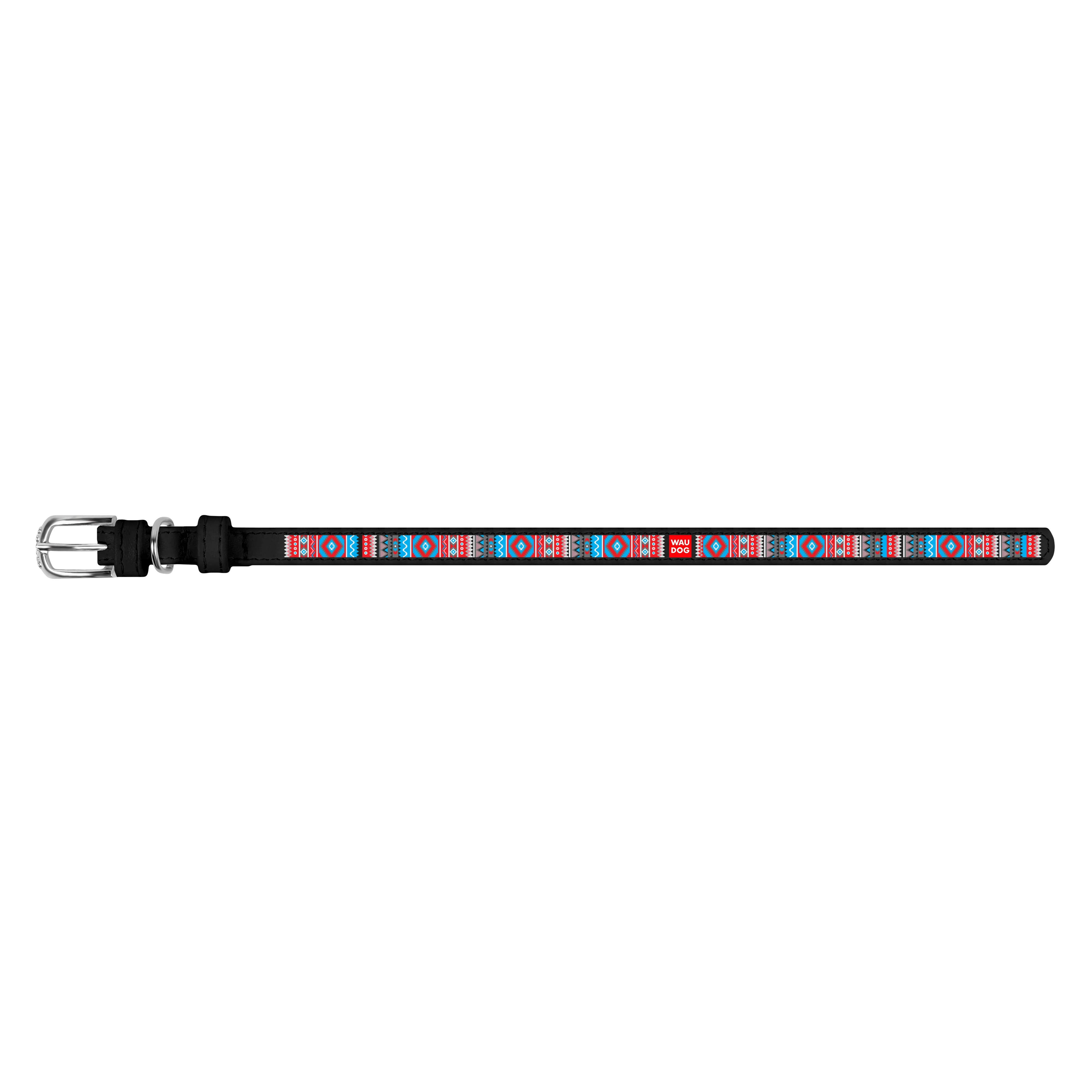Kožený obojok so vzorom ETHNO čierny, Obvod krku: 38-49 cm, širka: 25 mm