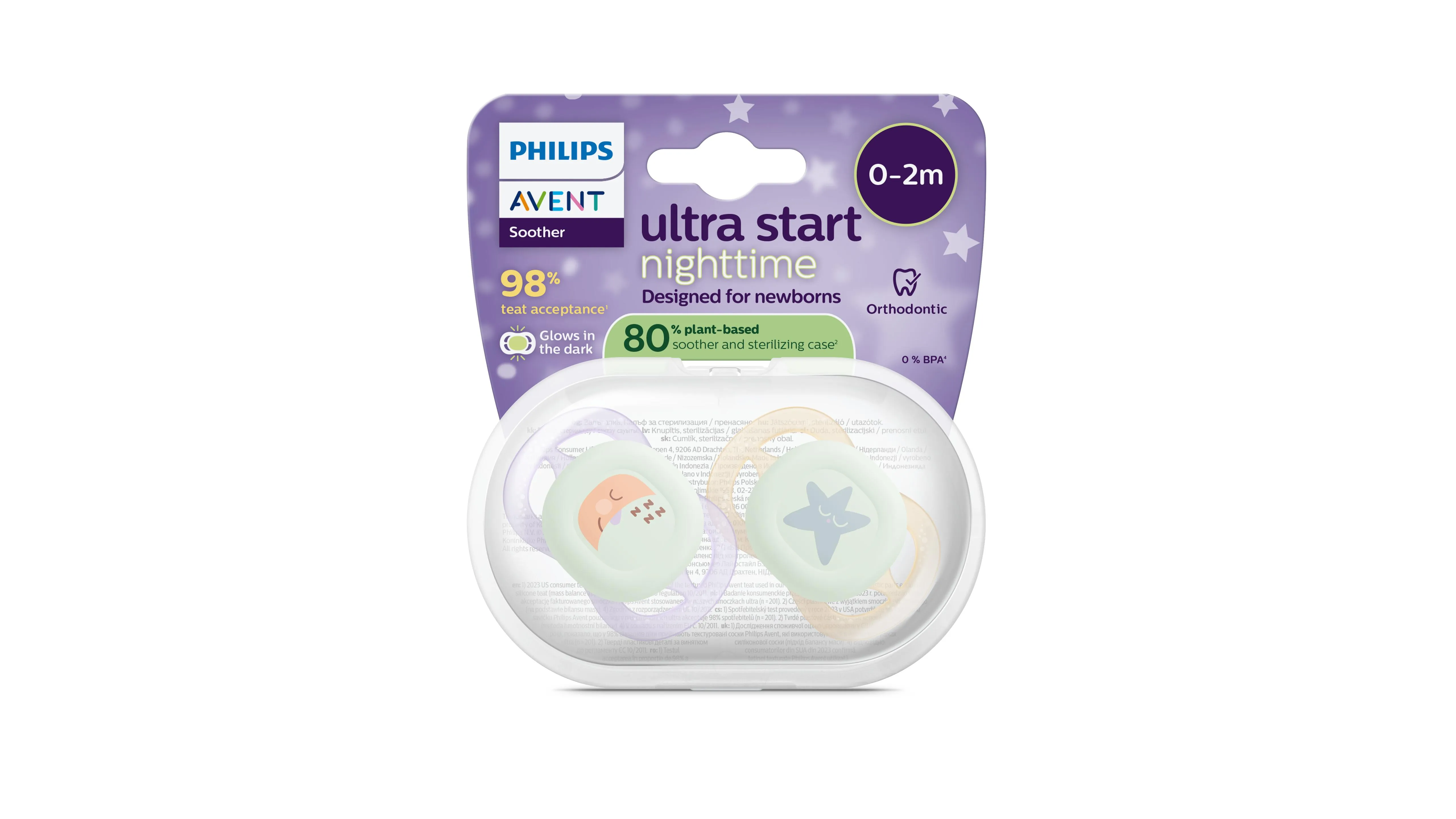 Philips AVENT - Cumlík Ultrastart s obrázkom SCF075/17, nočný 0-2 m, dievča 2 ks