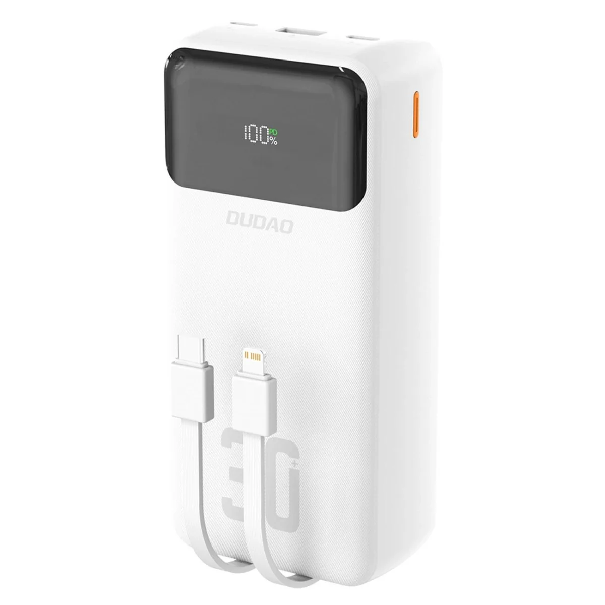 Dudao K15MAX Power Bank 30000mAh USB / USB-C / Lightning + vstavané káble 22.5W, biely ble 22.5W, biely
