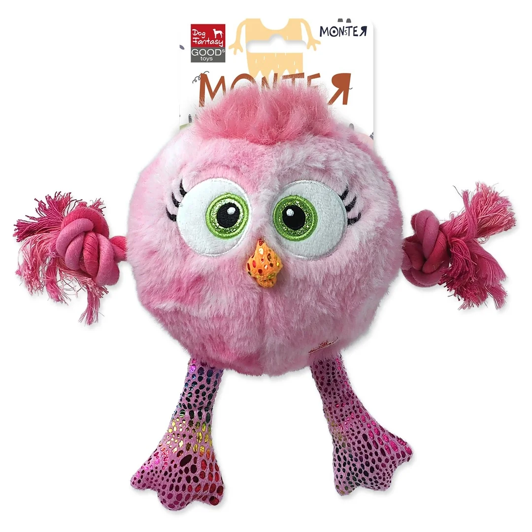 Hračka Dog Fantasy Monsters kura pískacie s povrazmi a uzlami ružové 15cm