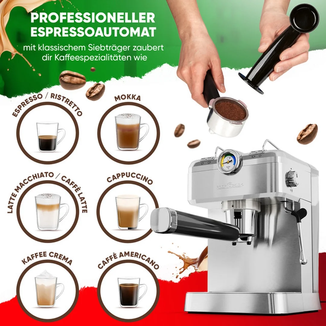 ProfiCook ES-KA 1267 pákový espresso kávovar 2v1, 20 bar, Nespresso kapsule