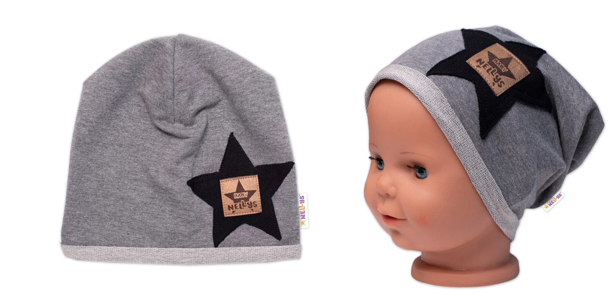 Detská čiapka bavlna, Baby Star, Baby Nellys, sivá, veľ. 104/134