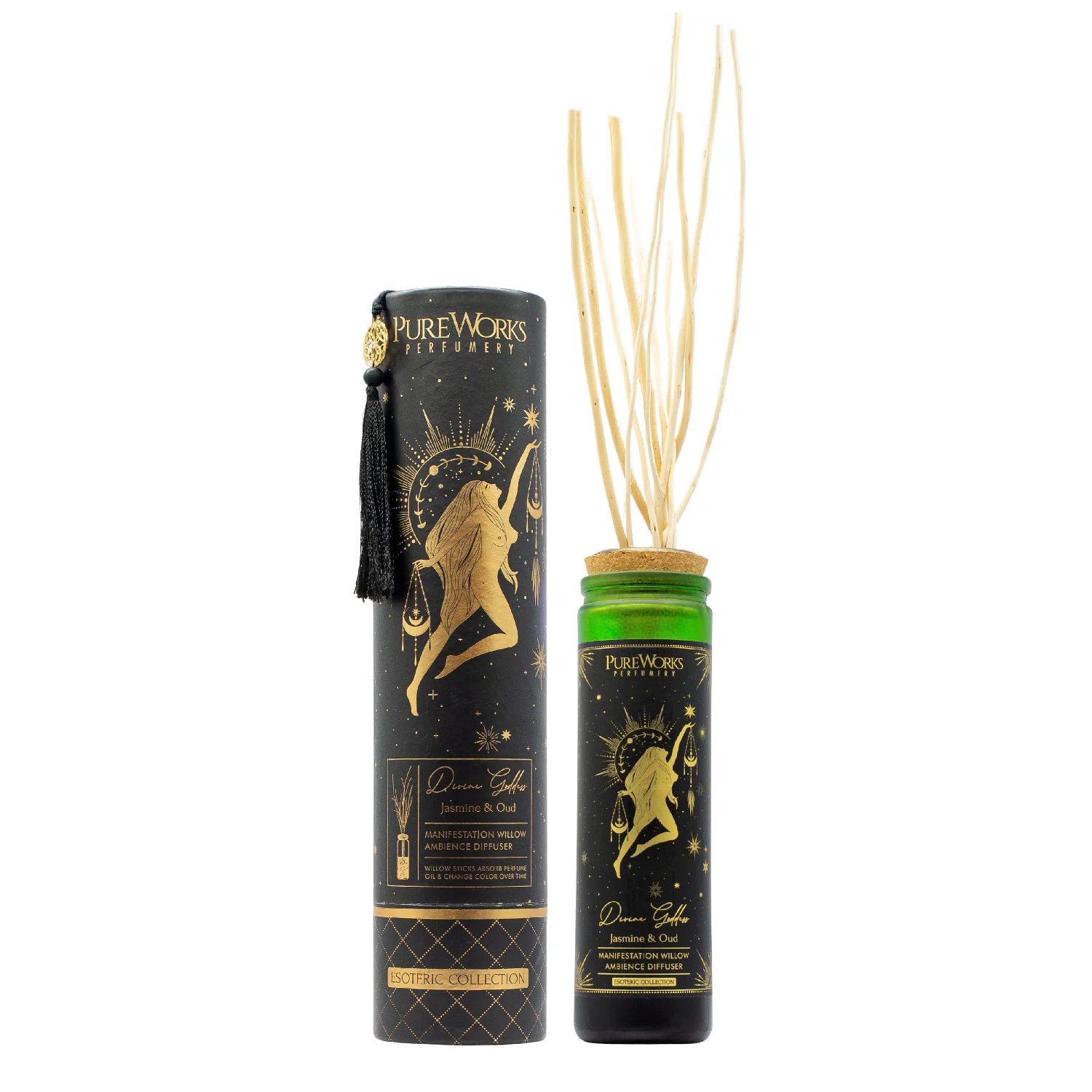 Organický difuzér s vŕbovými prútikmi Jasmine & Oud, 100 ml