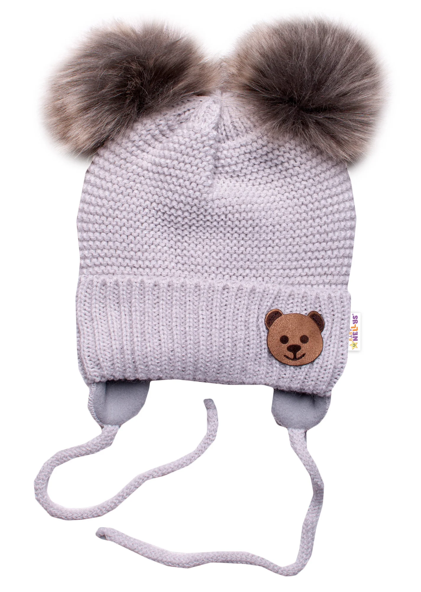 Zimná čiapka s fleecom Teddy Bear - chlupáčk. bambuľky - sv. šedá, šedá