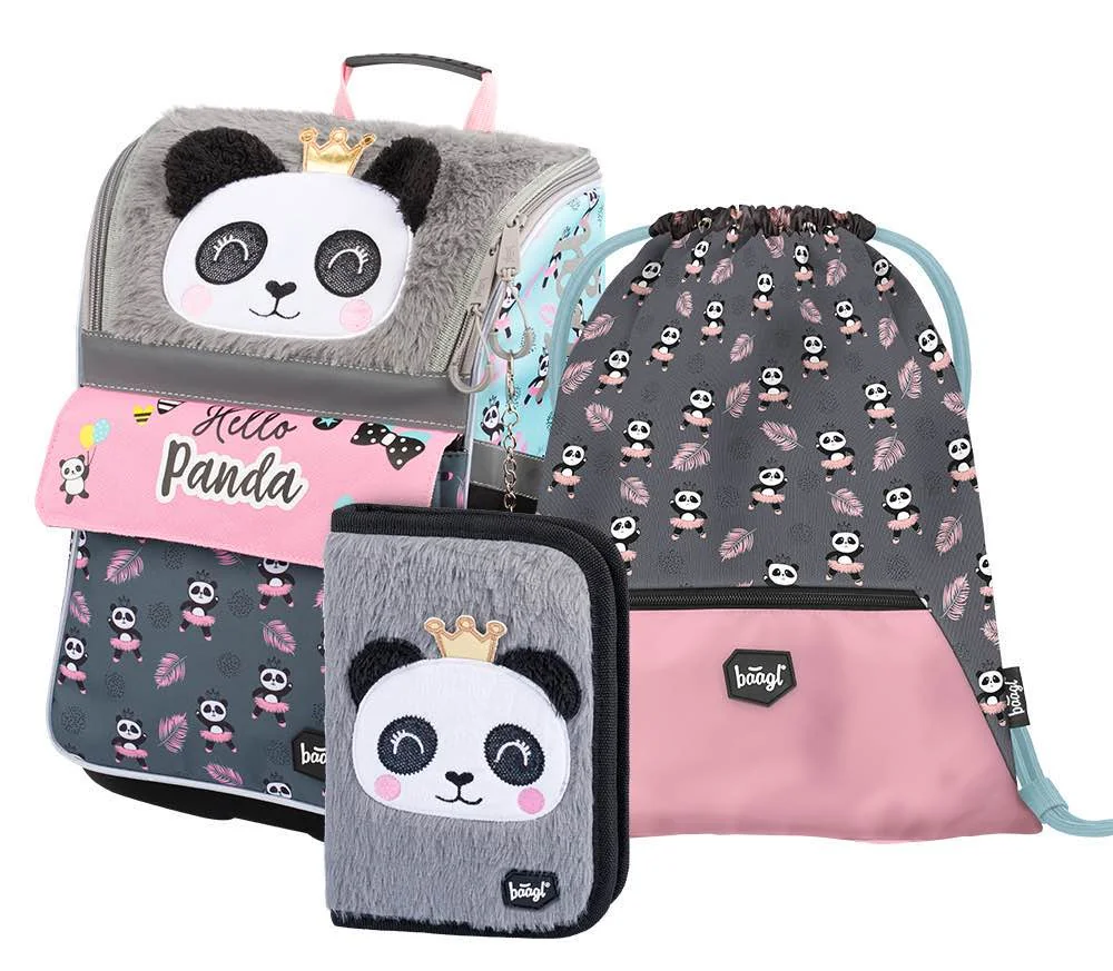 Baagl školská sada Zippy Panda 3 ks: aktovka, peračník, vrecko na obuv