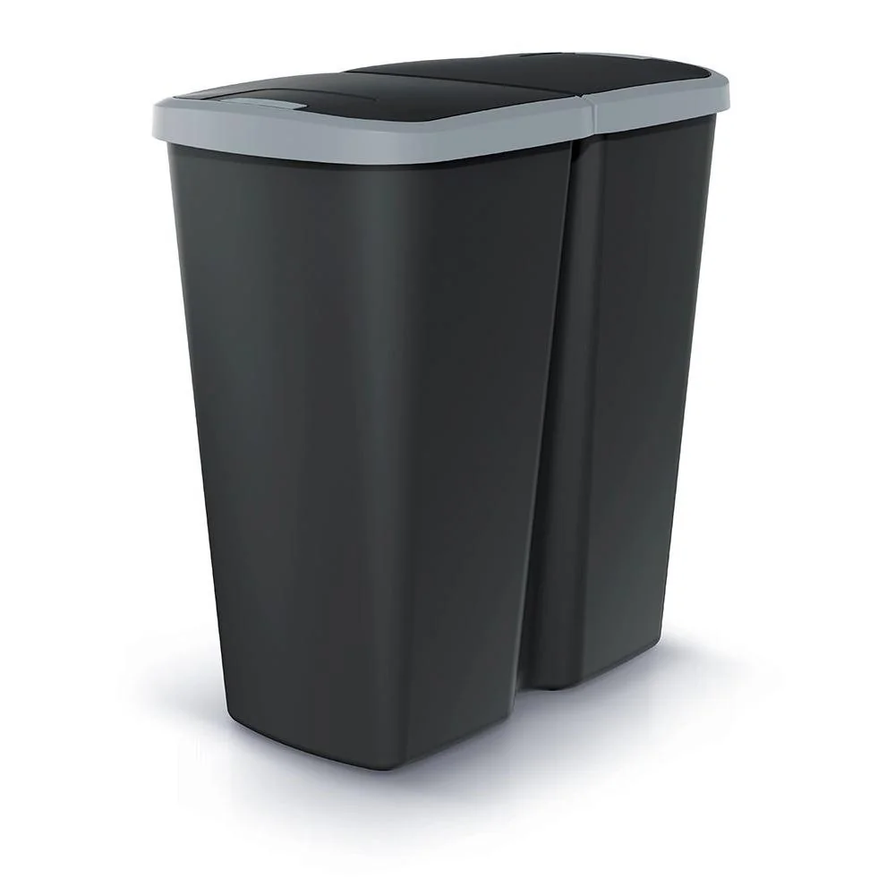 Odpadkový kôš Prosperplast COMPACTA Q DUO, 45 l čierny so svetlo šedým vekom NDAB45-429U/S411