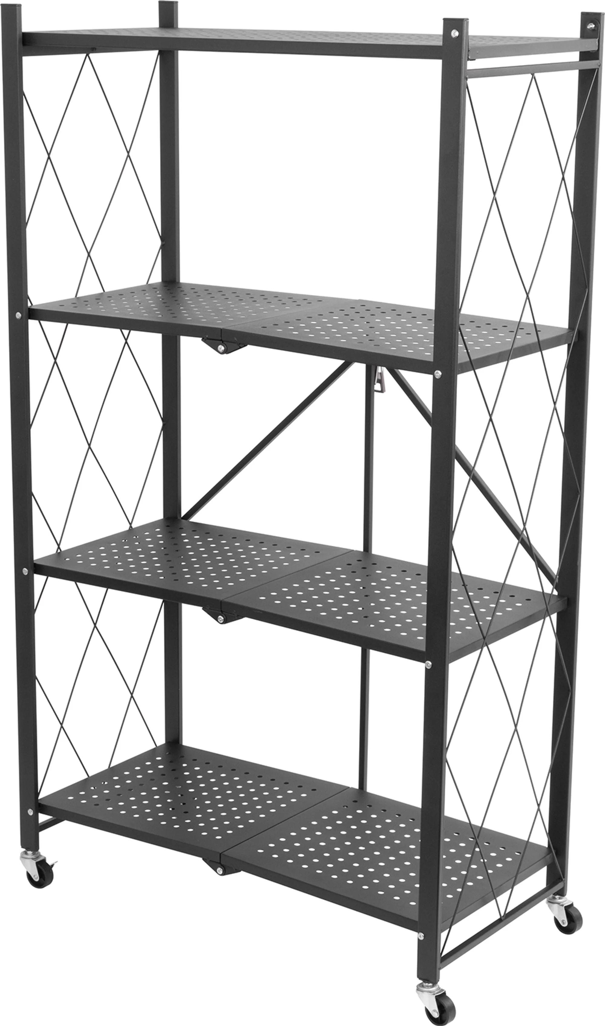 MagicHome kovový regál, 1 ks 4 police, 1270x720x340 mm, max. 50 kg/polica, prenosný, na kolieskach
