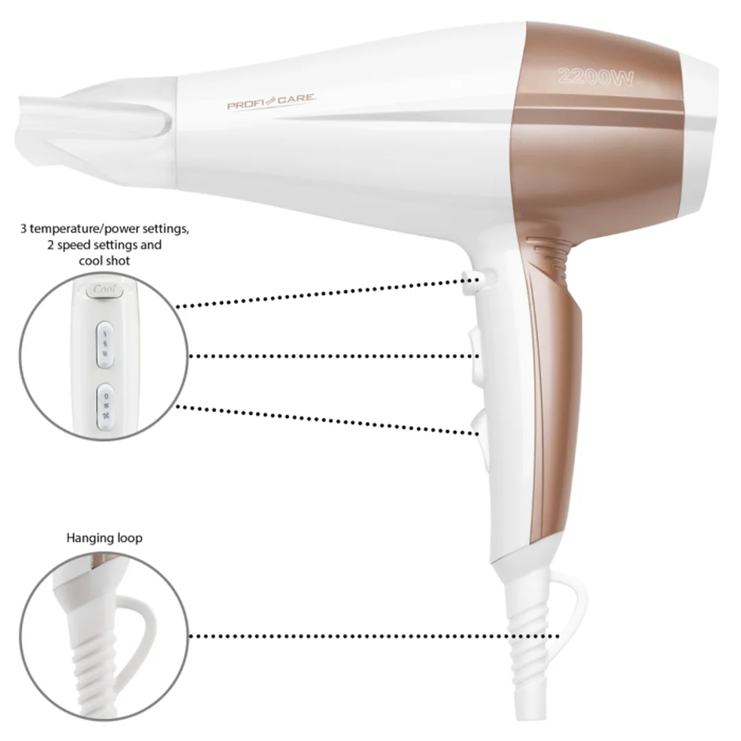 ProfiCare HT 3010 sušič vlasov, ionizácia, 2200 W, šampanské