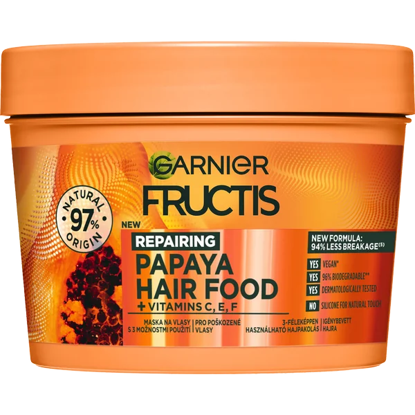 Garnier Fructis Hair Food Papaya regeneračná maska na poškodené vlasy, 400 ml 1×400 ml, maska na vlasy