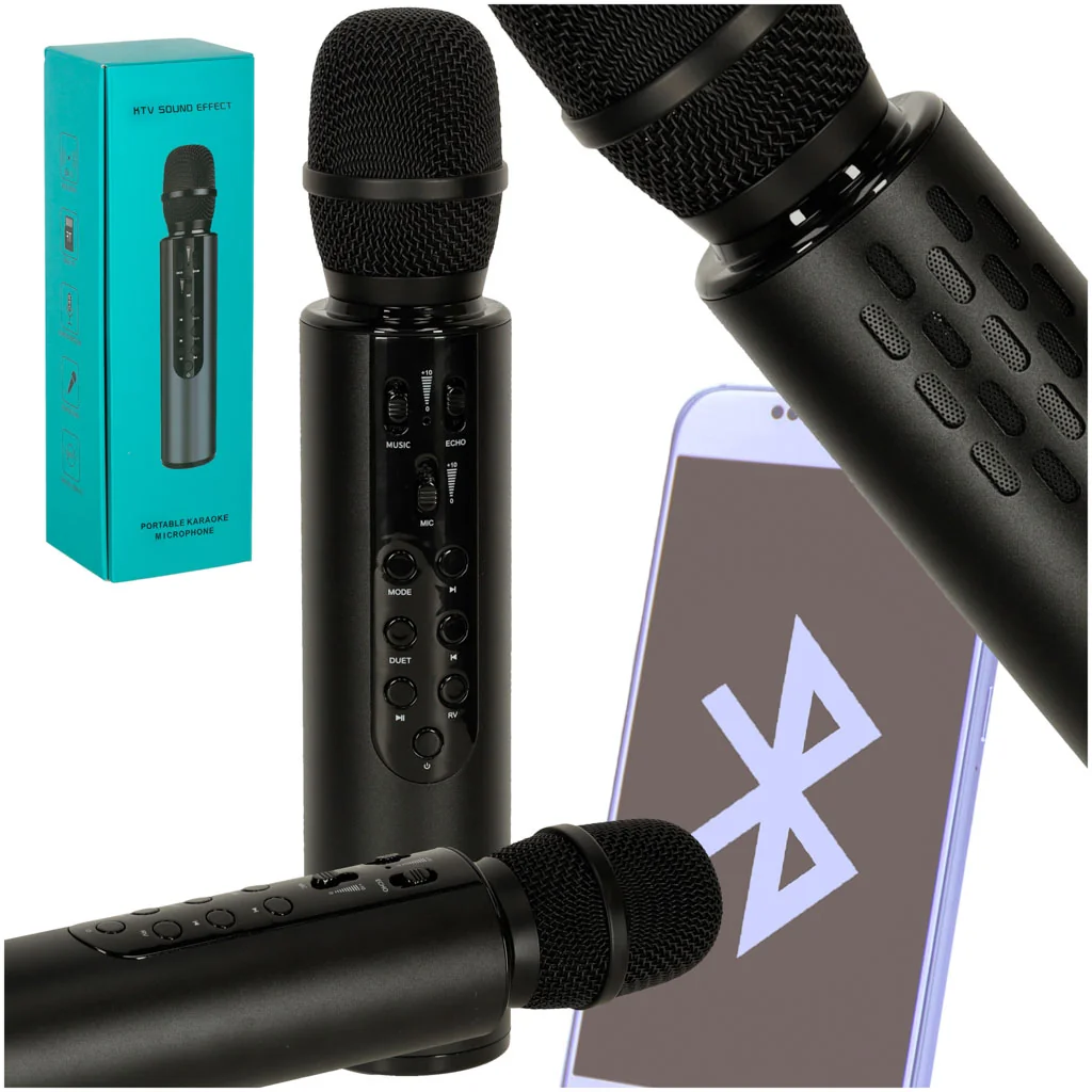 Bezdrôtový karaoke mikrofón detský, Bluetooth, 5 W, čierny