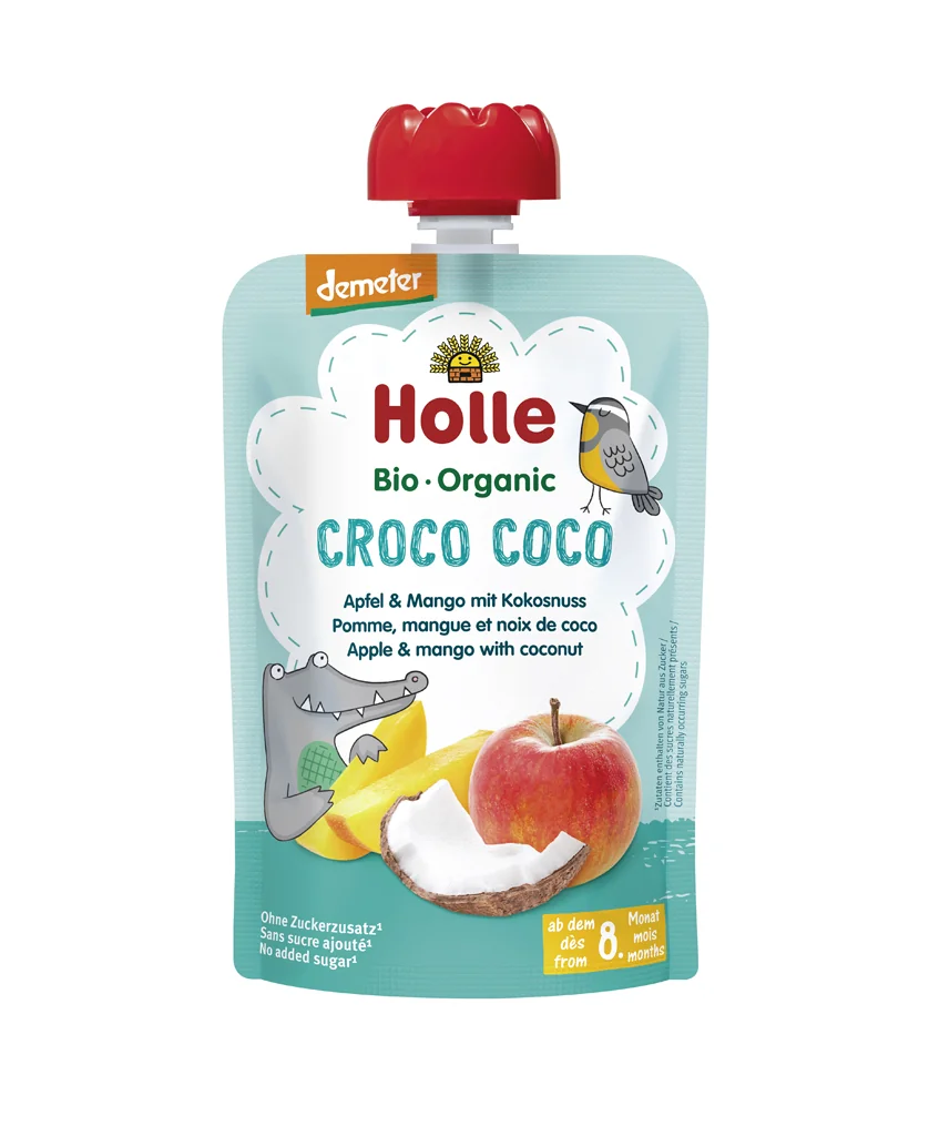 HOLLE Croco Coco Bio ovocné pyré jablko, mango, kokos, 100 g (8 m+) 1×100 g
