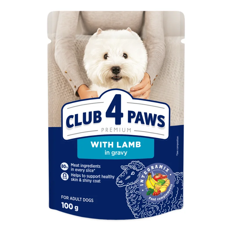 СLUB 4 PAWS Premium pre dospelych psov malych plemien  s jahňacím mäsom v omáčke 100g  (3464)