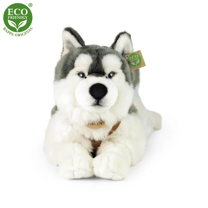 RAPPA - Plyšový pes husky s obojkom ležiaci 60 cm ECO-FRIENDLY
