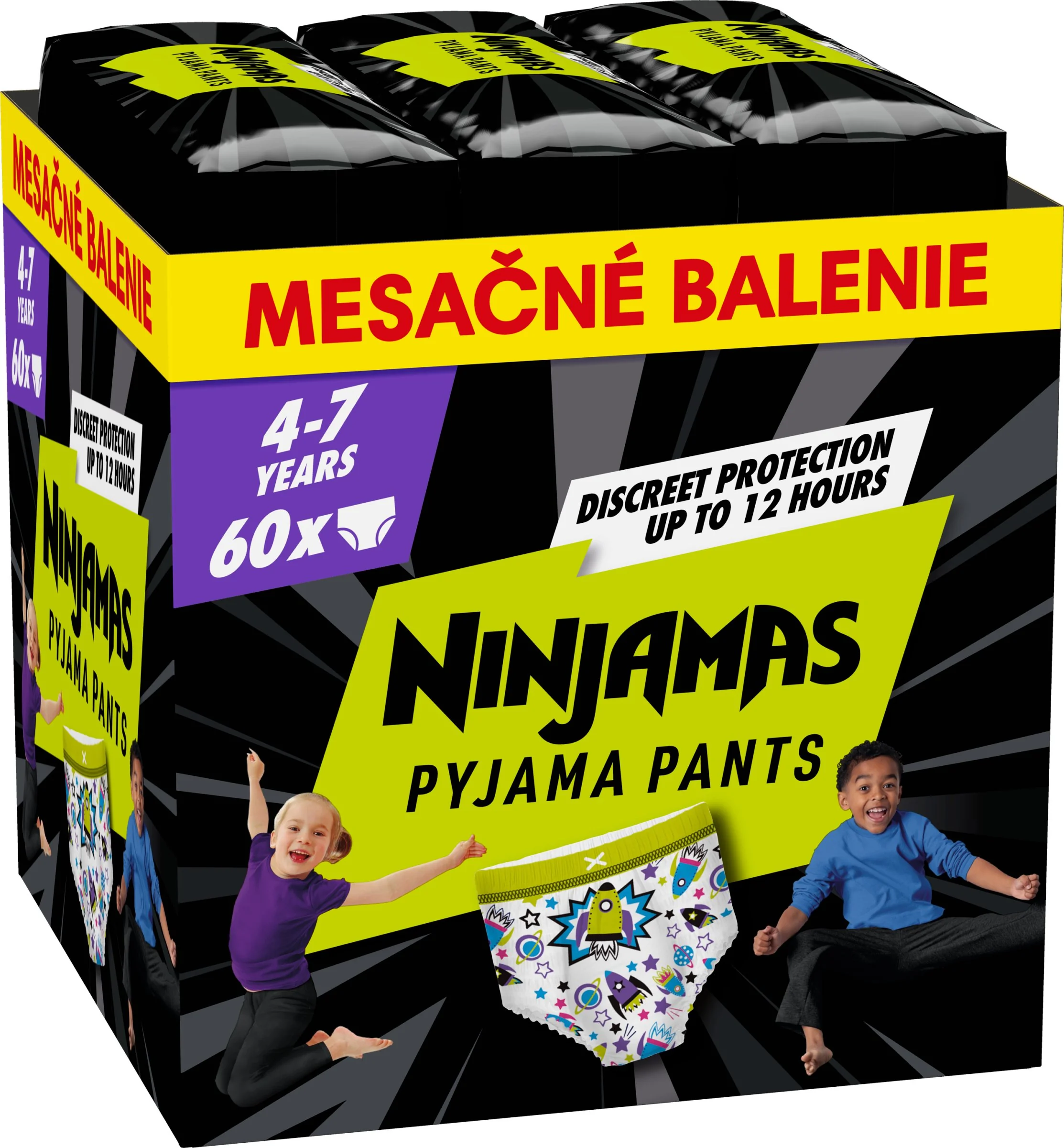 Ninjamas Pyžamové nohavičky Vesmírne lode, 60 Pyžamových Nohavičiek, 7 Rokov, 17kg-30kg 1×60 ks, plienkové nohavičky