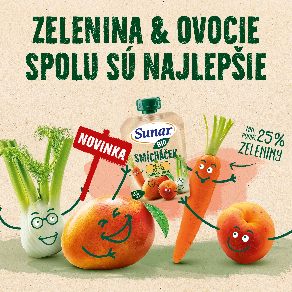 SUNAR BIO SMICHACEK mango, marhuľa, mrkva, fenykel 1×100 g, ovocný príkrm