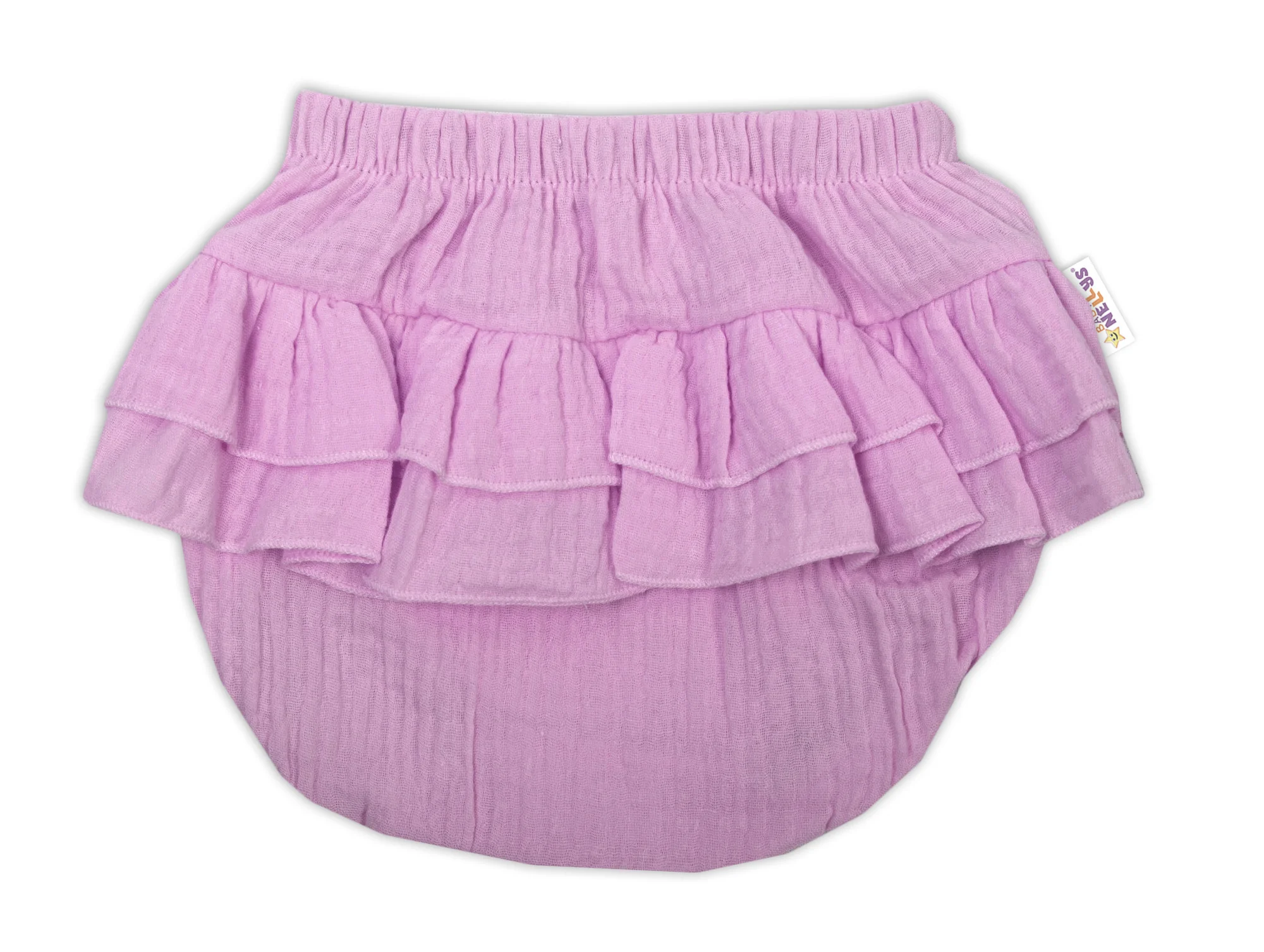 Baby Nellys 3-dielna mušelínová súpravička, body, kraťasky+čelenka GIRL, lila