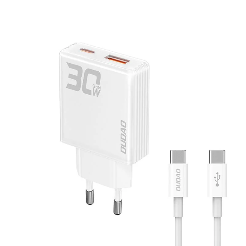 Dudao A30EUT GaN sieťová nabíjačka USB / USB-C 30W + kábel USB-C, biela a