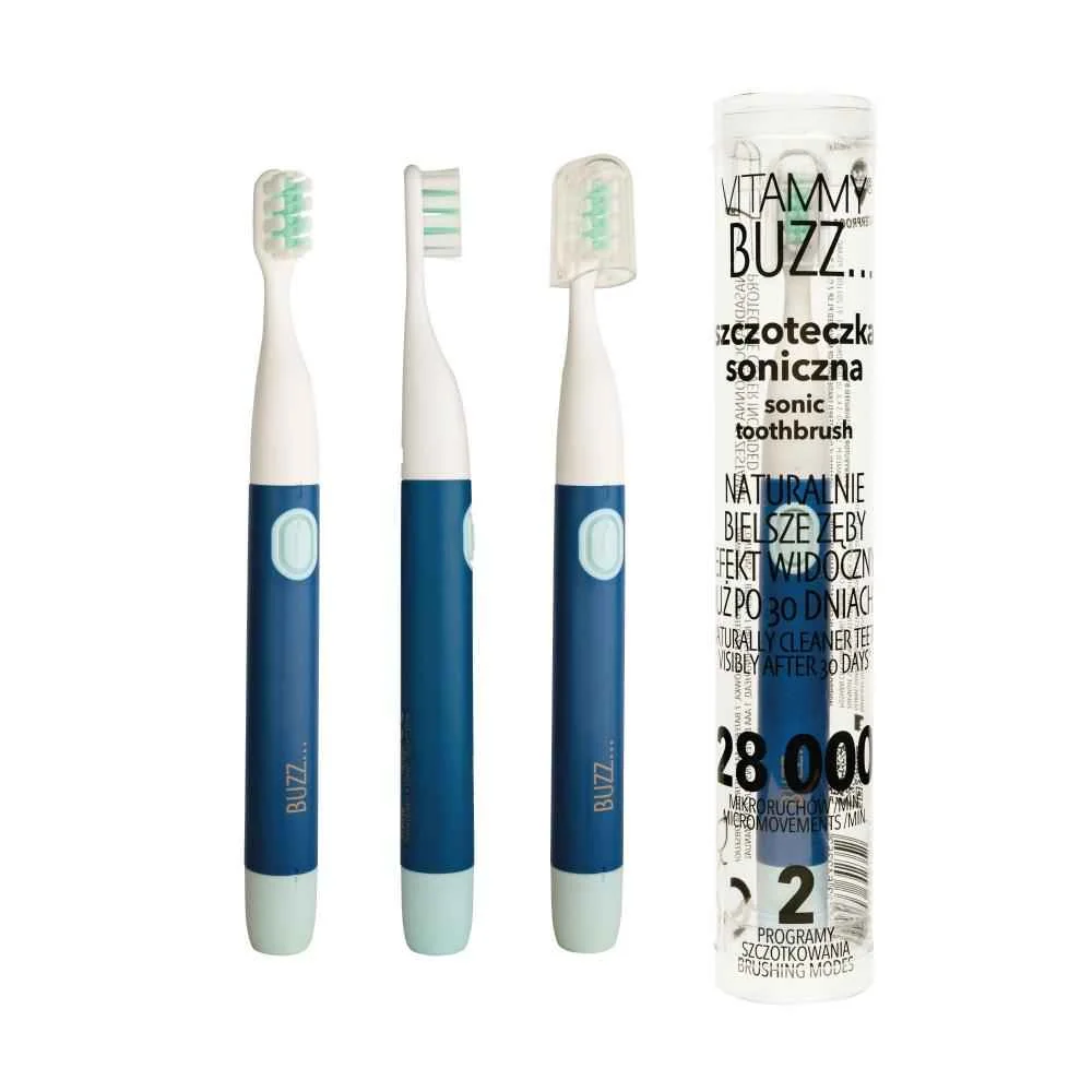 Vitammy Buzz Sonická Zubná Kefka S 28 000 Mikropohybmi, 2 Programy Čistenia, Navy/Modrá 1×1 ks, elektrická zubná kefka