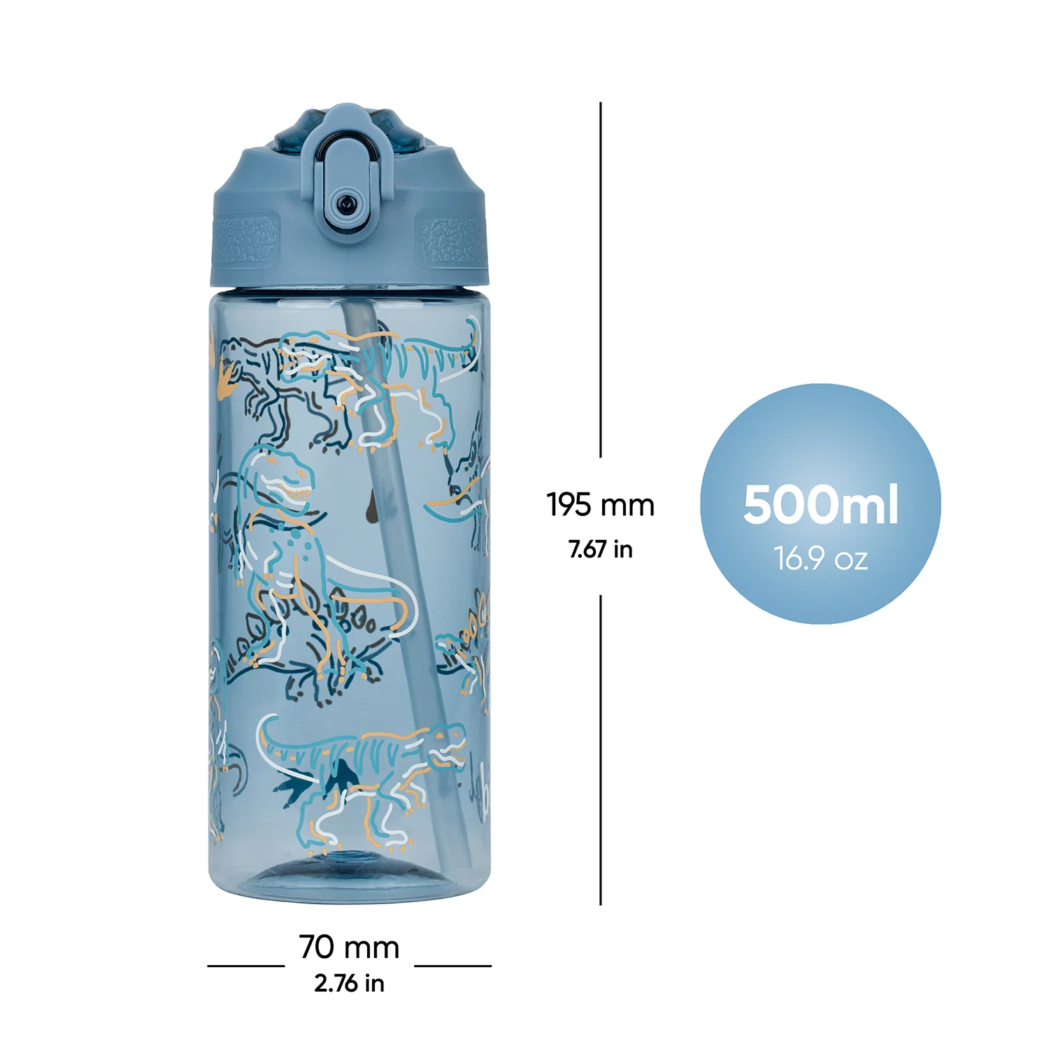 Baagl Tritanová fľaša na nápoje so slamkou Dino 500 ml 500 ml, Tritan