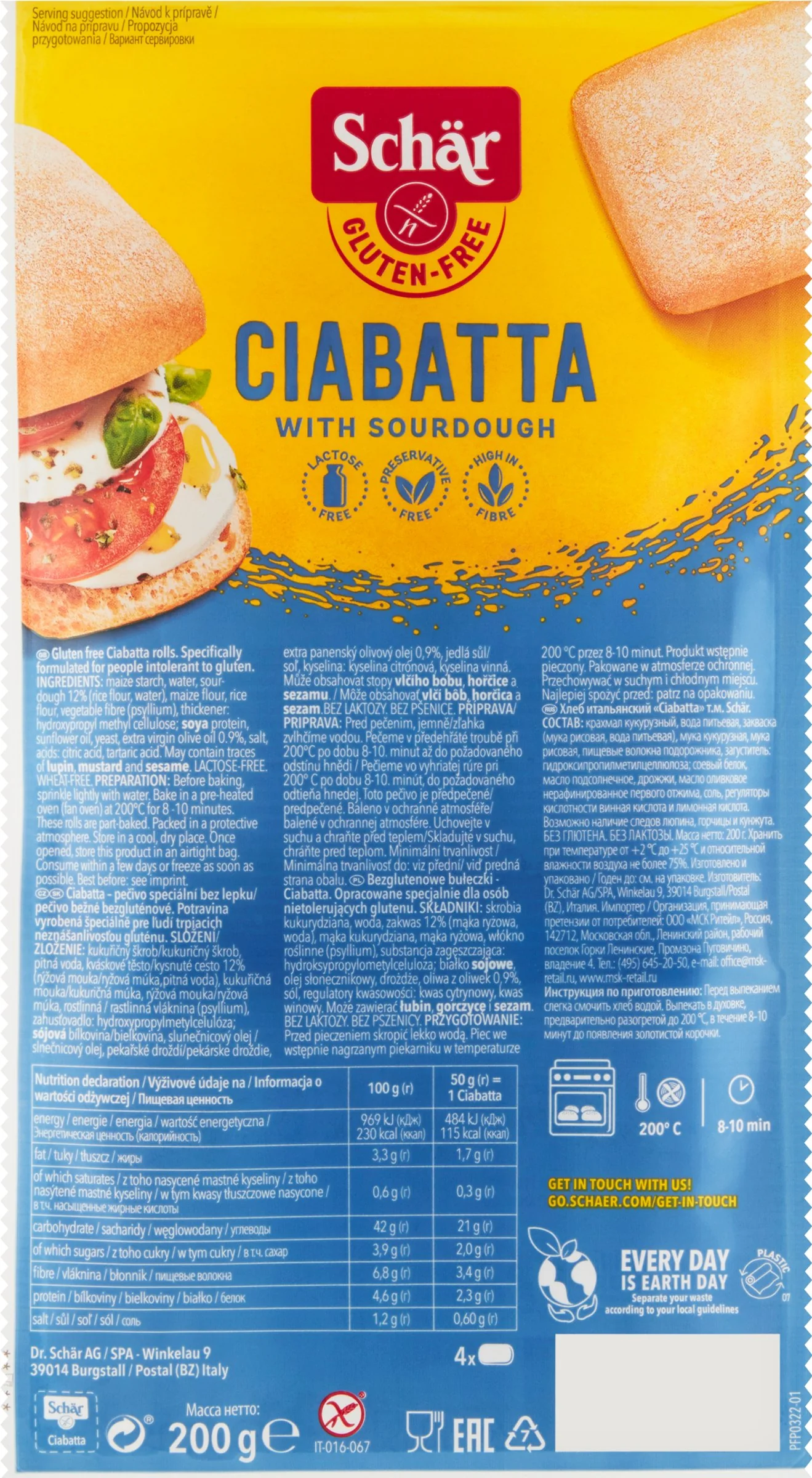Schär CIABATTA žemle 4×50 g,bezgluténové, predpečené