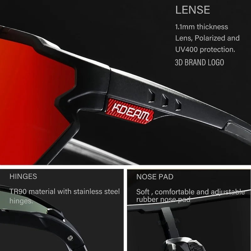 KDEAM Warren 01 cyklistické okuliare, Black / Black