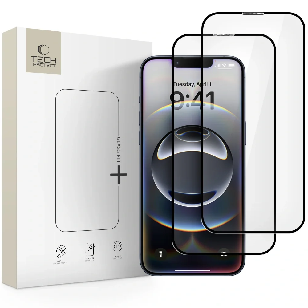 Tech-Protect Glass Fit 2x ochranné sklo na iPhone 13 / 13 Pro / 14 / 16e, čierne 6e, čierne
