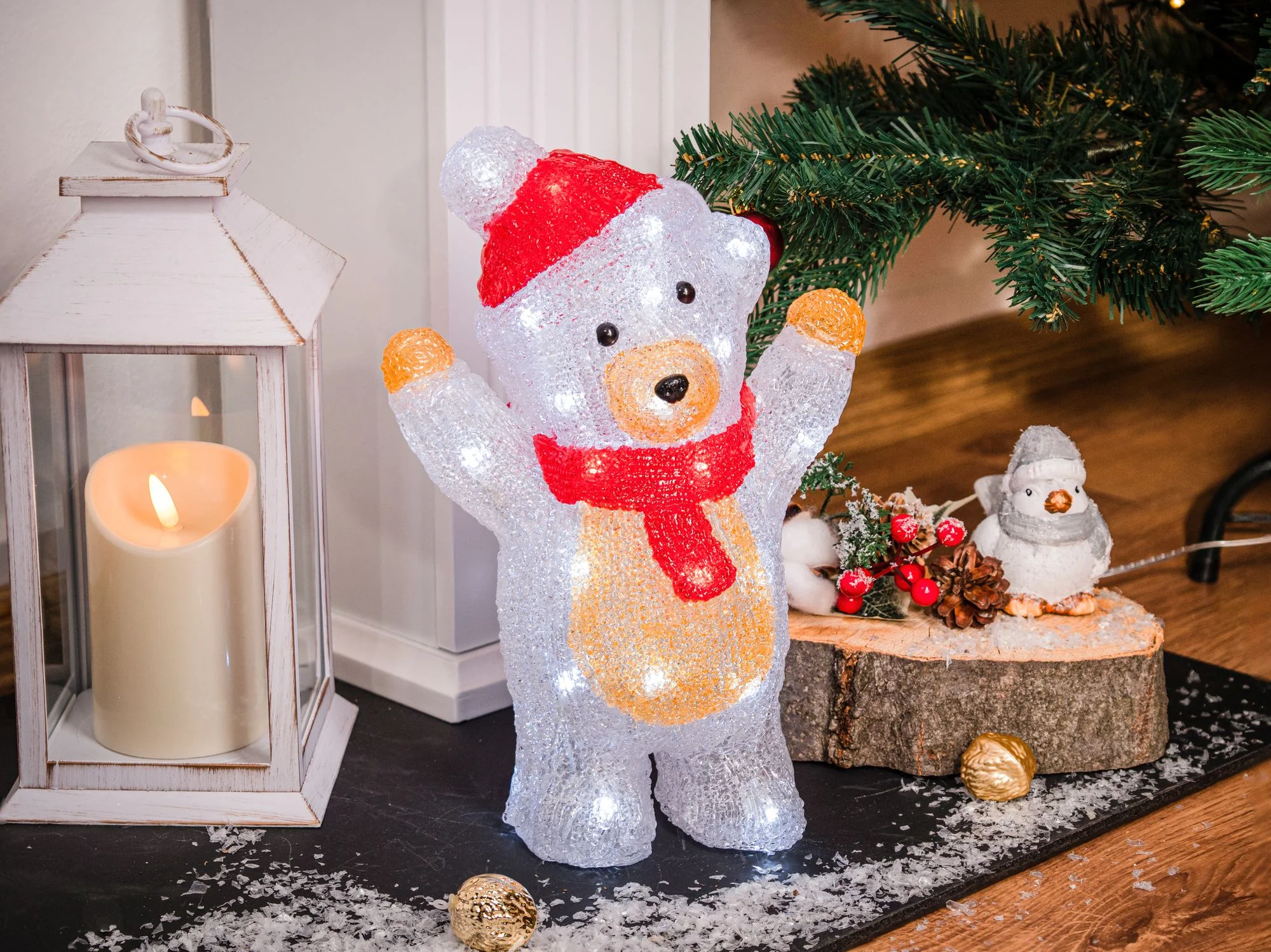 MagicHome vianočný LED medveď, 1 ks 30 LED studená biela, akryl, IP44, exteriér, 19x11,5x30 cm