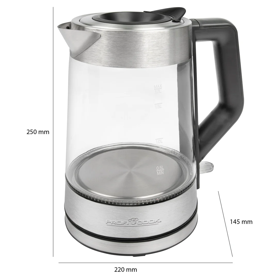 ProfiCook WKS 1190 G rýchlovarná kanvica 1,7 l, sklo/nerez, 2200 W