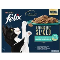 FELIX Deliciously sliced Multipack 4(12x80g) losos/ tuniak/ treska/ platesa v želé