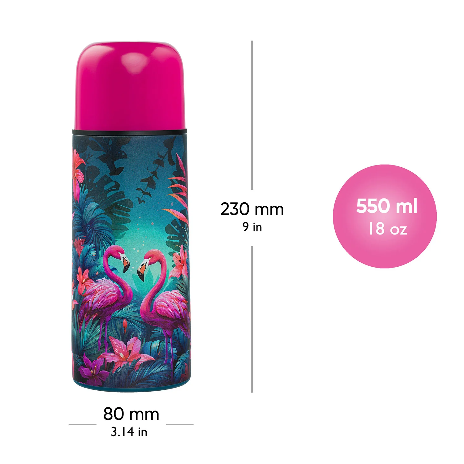 Baagl termofľaša Plameniaky 550 ml Nerezová, ružová