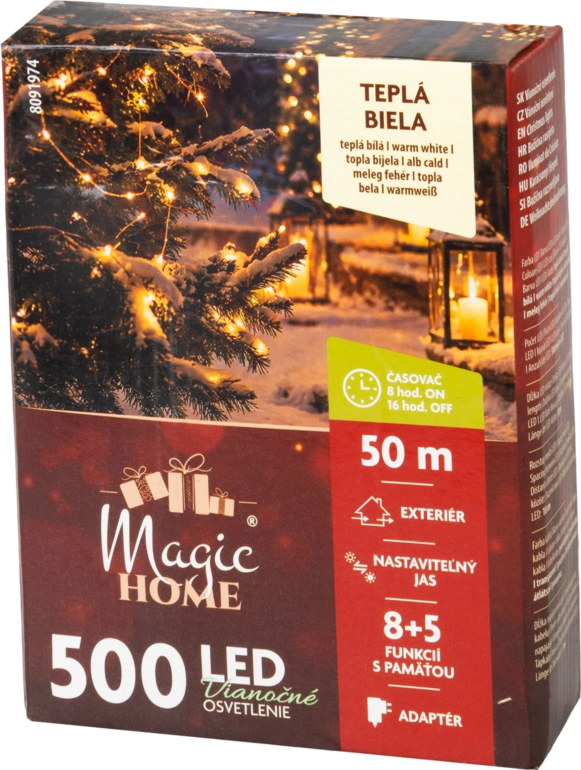 MagicHome vianočná LED reťaz, 1 ks Časovač, 500 LED, teplá biela, 8 funkcií, 50 m, IP44