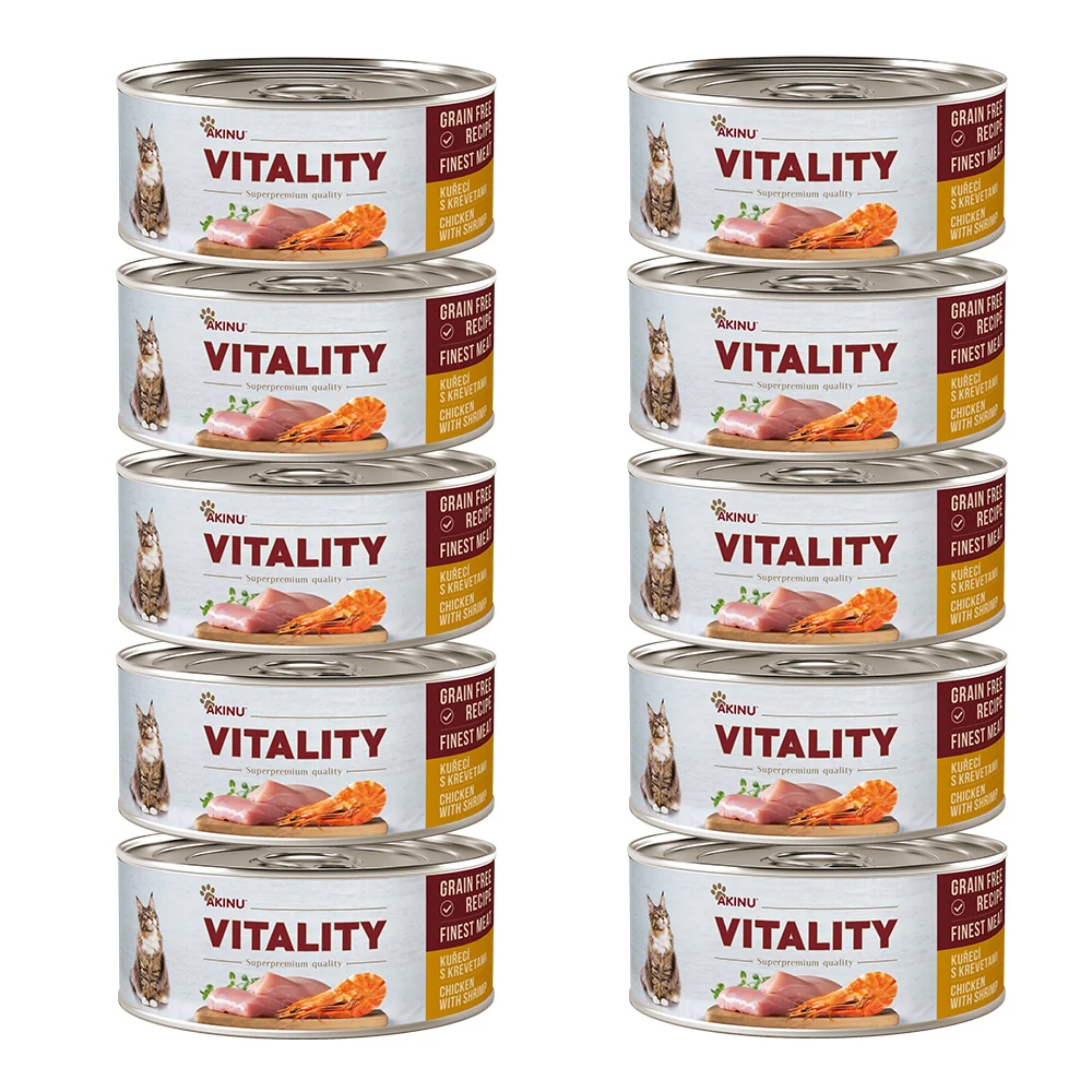 Akinu VITALITY Kuracie mäso a krevety v konzerve pre mačky 10 x 70 g
