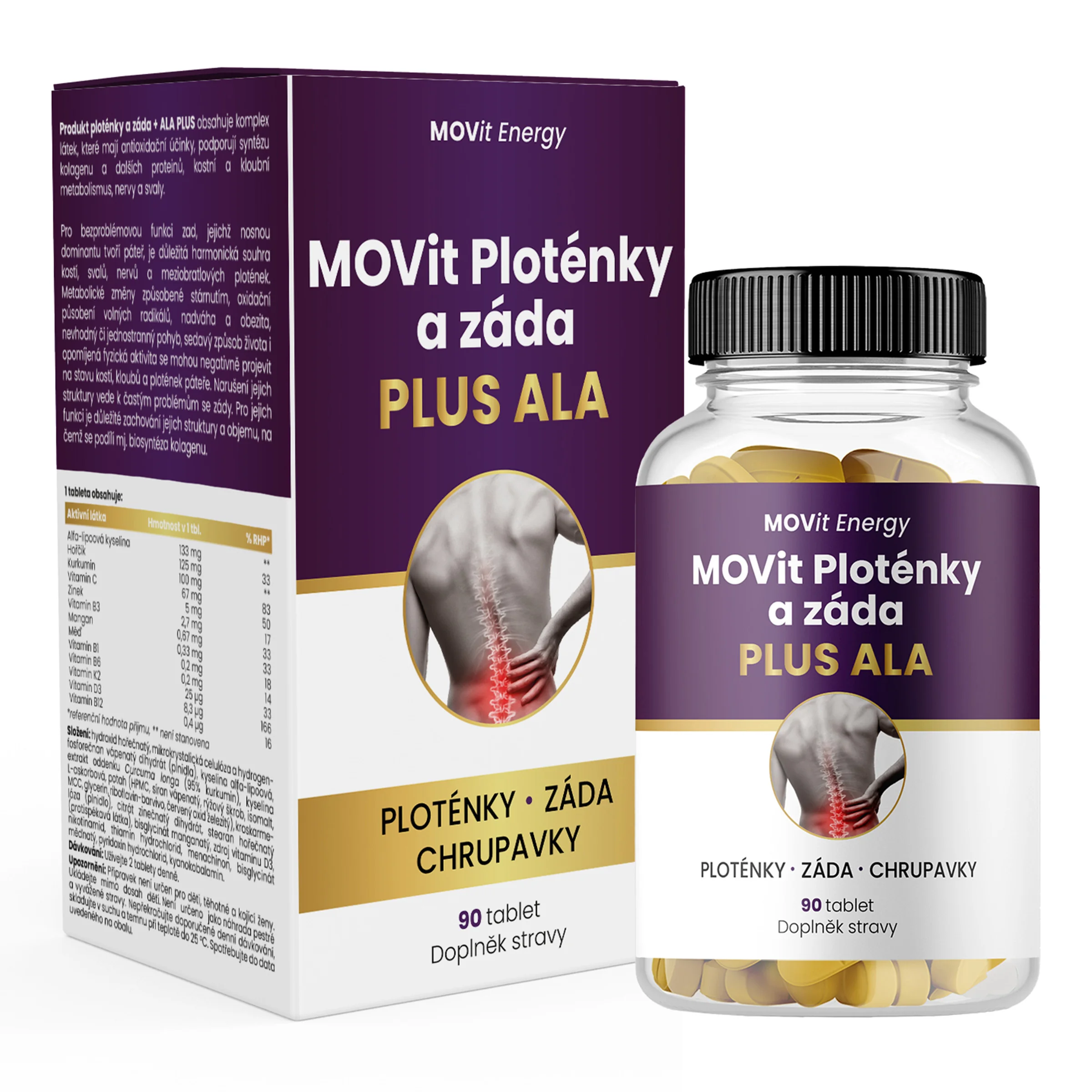 MOVit Platničky a chrbát PLUS ALA, 90 tabliet 
