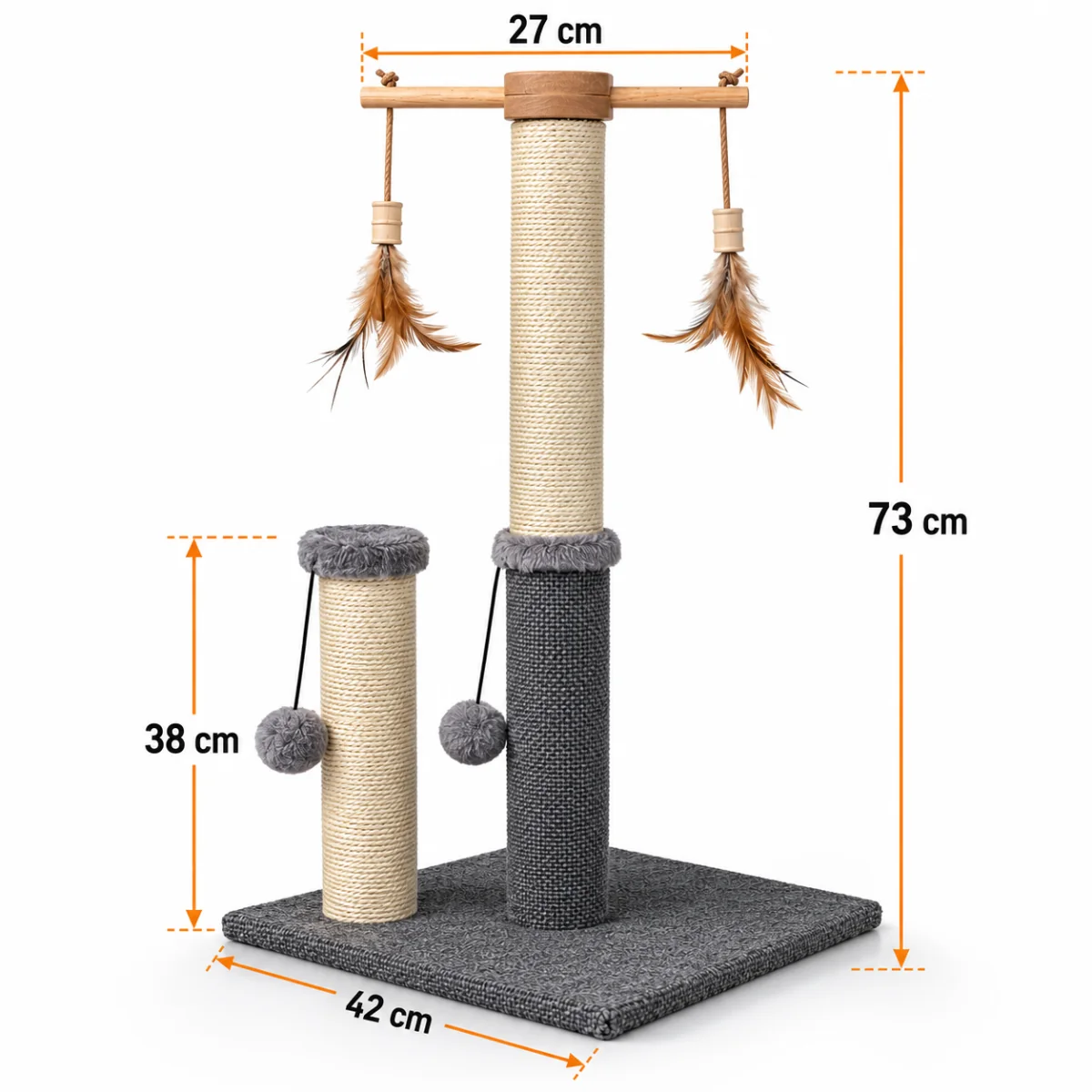 Škrabadlo pre mačky Cat Tree 64 cm s úkryt – MDF, sisal, plyš, svetlosivá