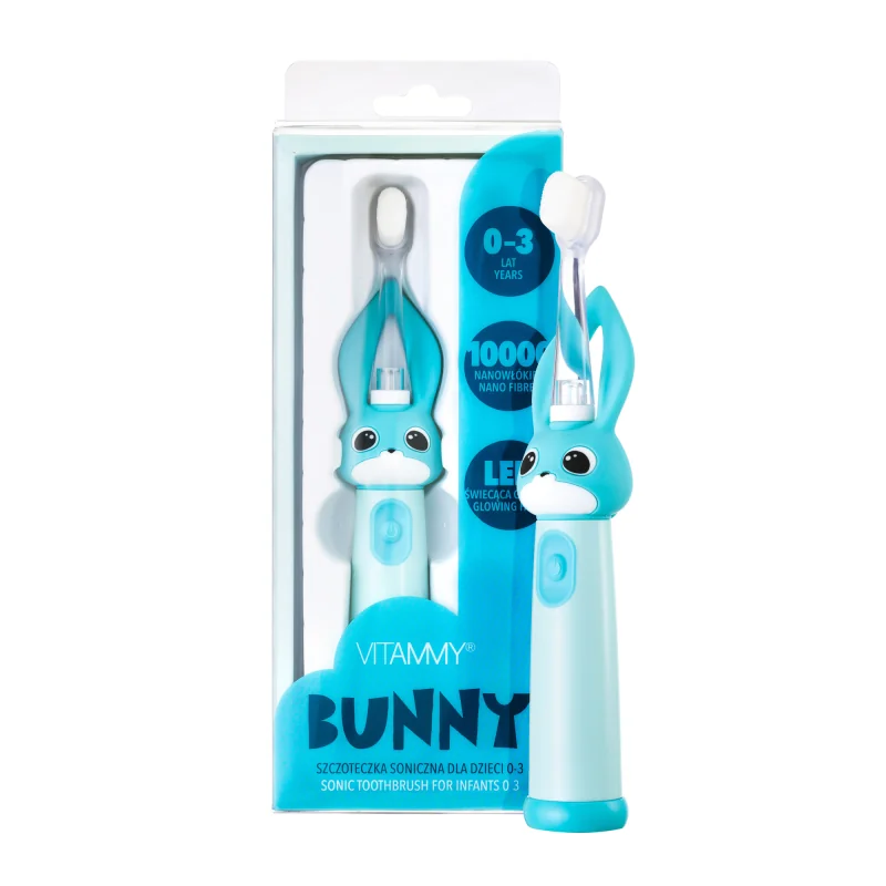 VITAMMY Bunny sonická zubná kefka pre deti s LED, 0–3 roky, blankyt