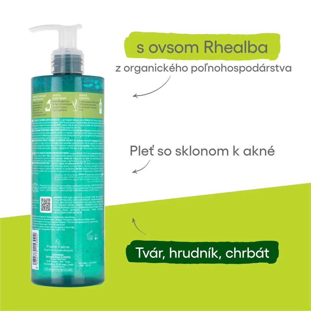 A-DERMA BIOLOGY AC Čistiaci penivý gél na pleť so sklonom k akné 1×400 ml gél, čistiaci gél na pleť
