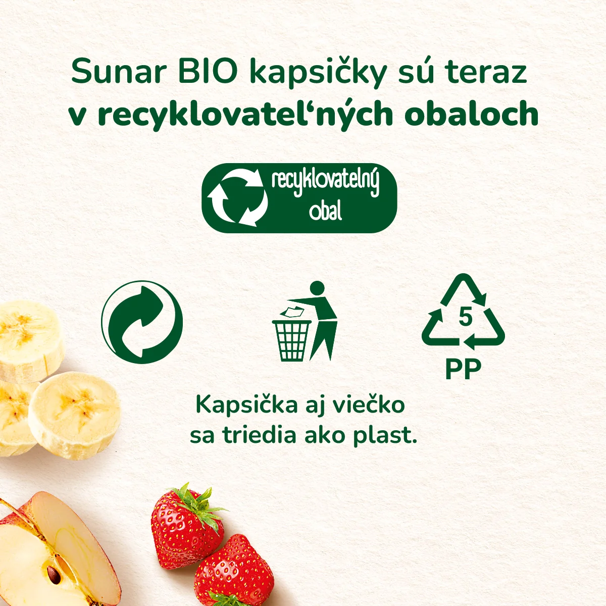 Sunar BIO ovocná kapsička Jablko, mango, broskyňa, 6m+ 100 g