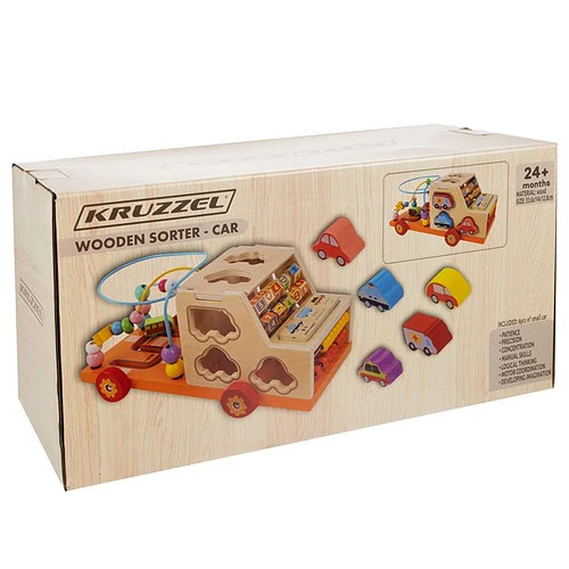 Hračka edukačná drevená WOODEN SORTER CAR 7v1 KABI 34x16x14,5cm
