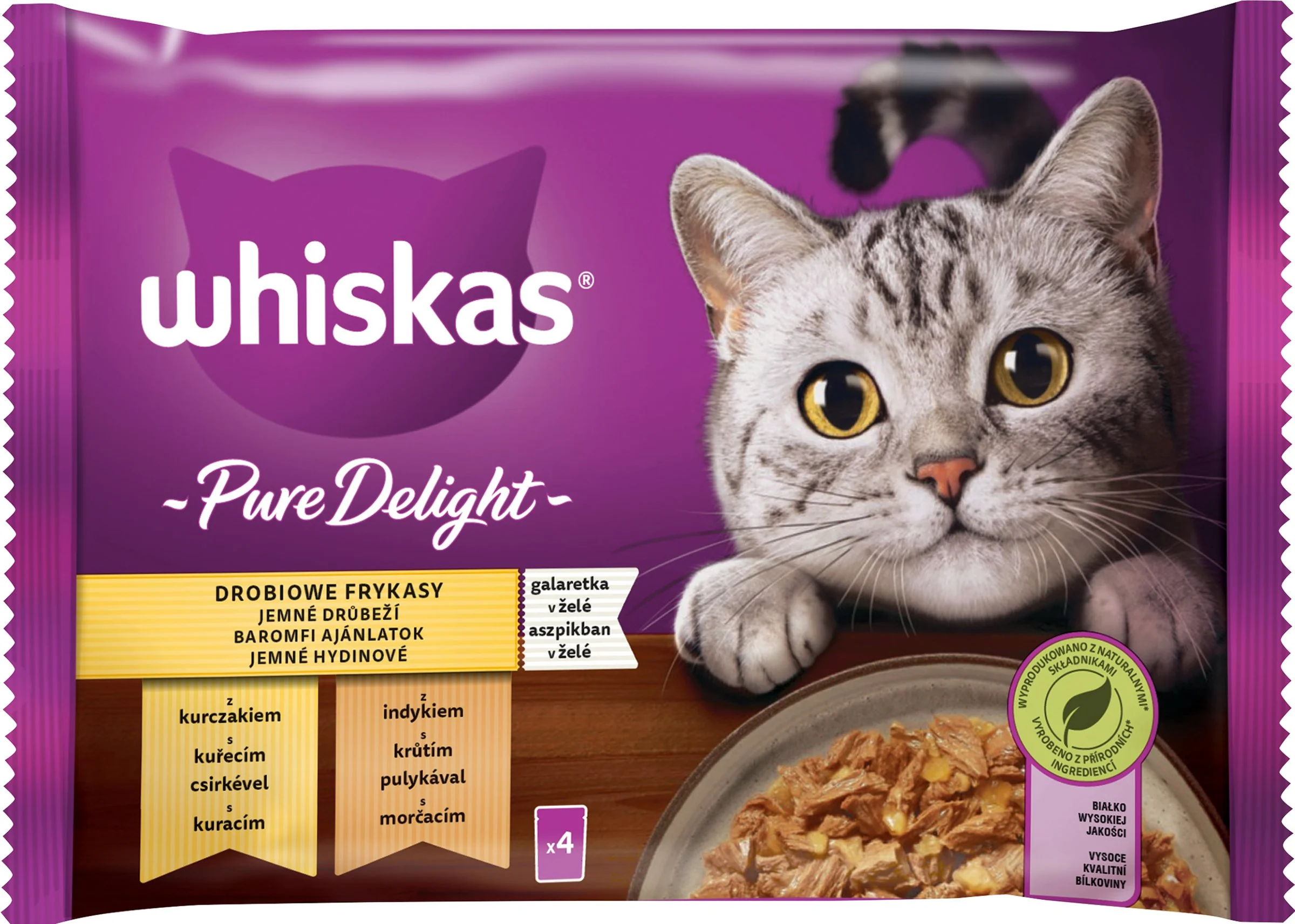 WHISKAS KapsičKa Pure Delight hydinový výber v želé 4pack 4×85g, kapsička pre mačky