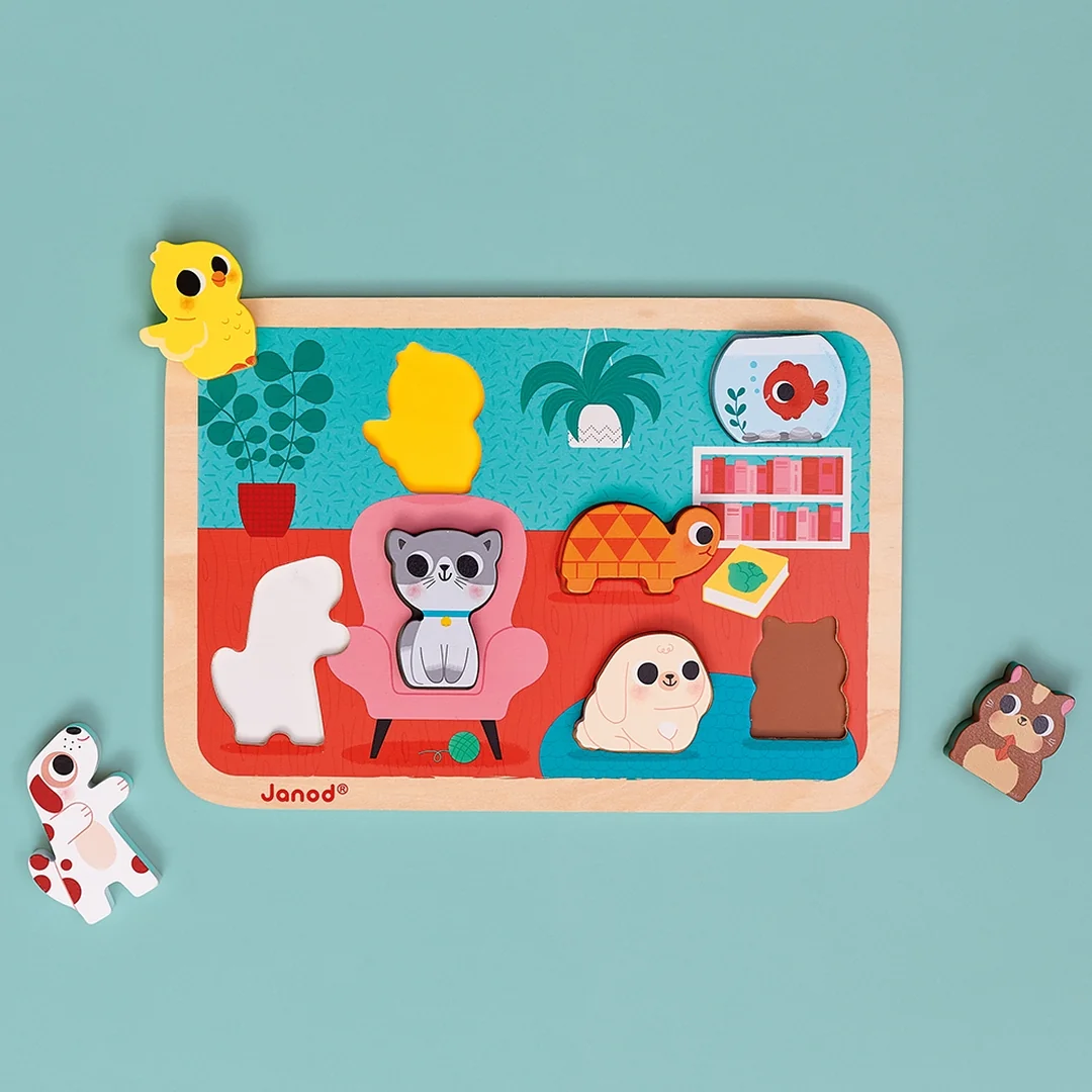 Janod Drevené vkladacie puzzle pre najmenších Domáci miláčikovia Chunky