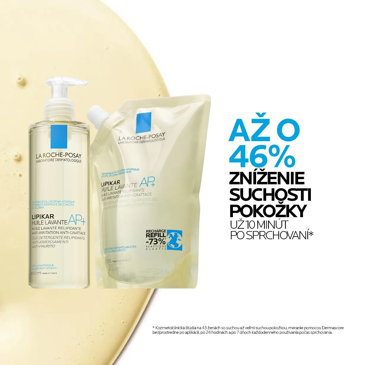 LA ROCHE-POSAY Lipikar Huile Lavante AP+ Zvláčňujúci relipidačný kúpeľový a sprchovací olej proti podráždeniu 400 ml 1×400 ml, relipidačný čistiaci olej
