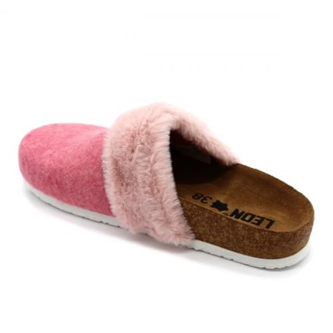 LEON 4261 Dámske zdravotné korkové teplé papuče Ružové 38 - 24,5cm, ružová, 2,0 cm