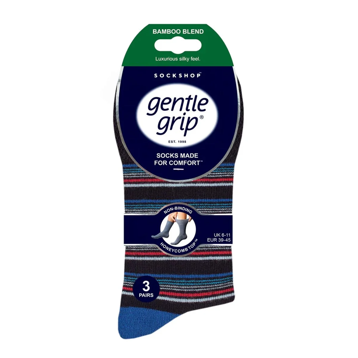 Pánske módne 3 páry Gentle Grip Bambus ponožky SAILOR STRIPE Veľkosť ponožiek 39-45