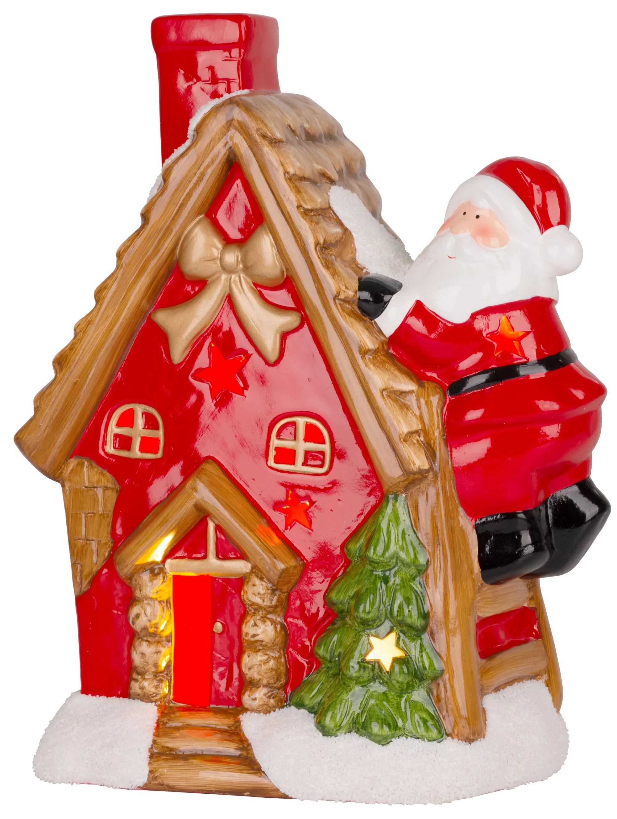 MagicHome vianočný LED domček so Santom na streche, 1 ks Terakota, 2xAAA, 27x13x34 cm