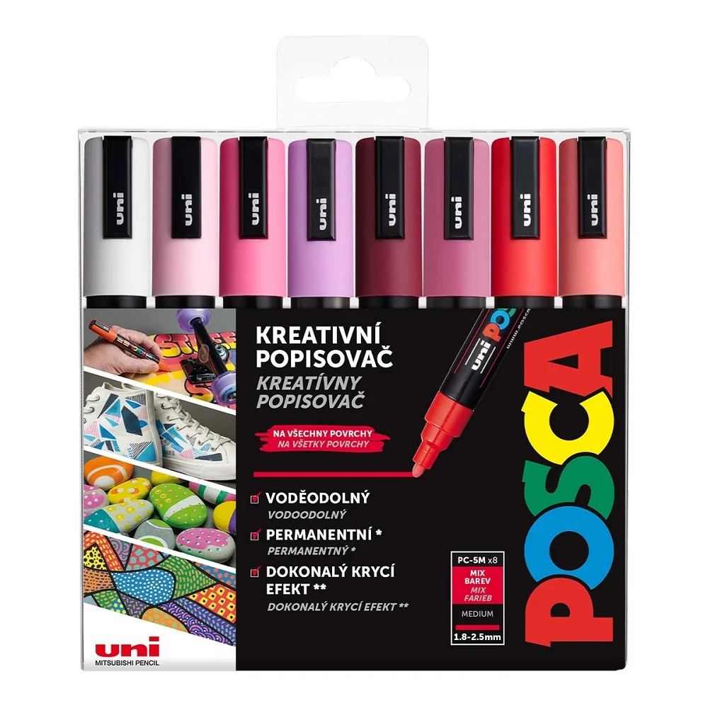 Sada akrylových popisovačov POSCA PC-5M LOVE, 8 ks Mix teplých tónov