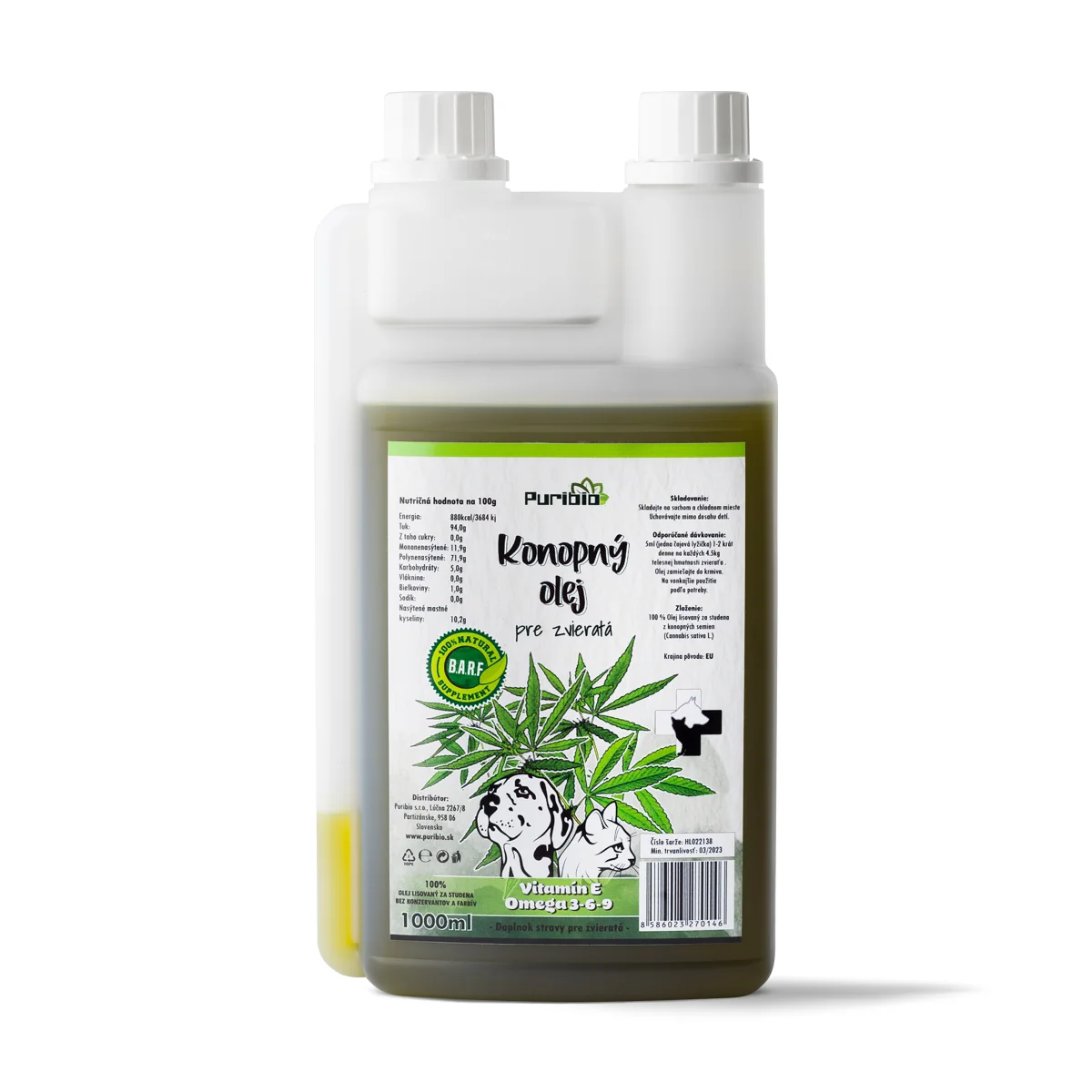 Prírodný Konopný Olej pre Zvieratá BARF 1000ml 1×1000 ml, konopný olej pre zvieratá